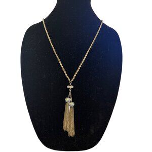 Banana Republic Gold-Tone Tassel Necklace With Rhinestone Accents & Twisted Rope